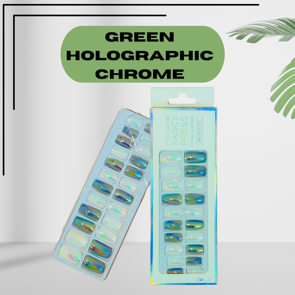 Green Holographic Chrome – Press-On Nails (24 PCS)