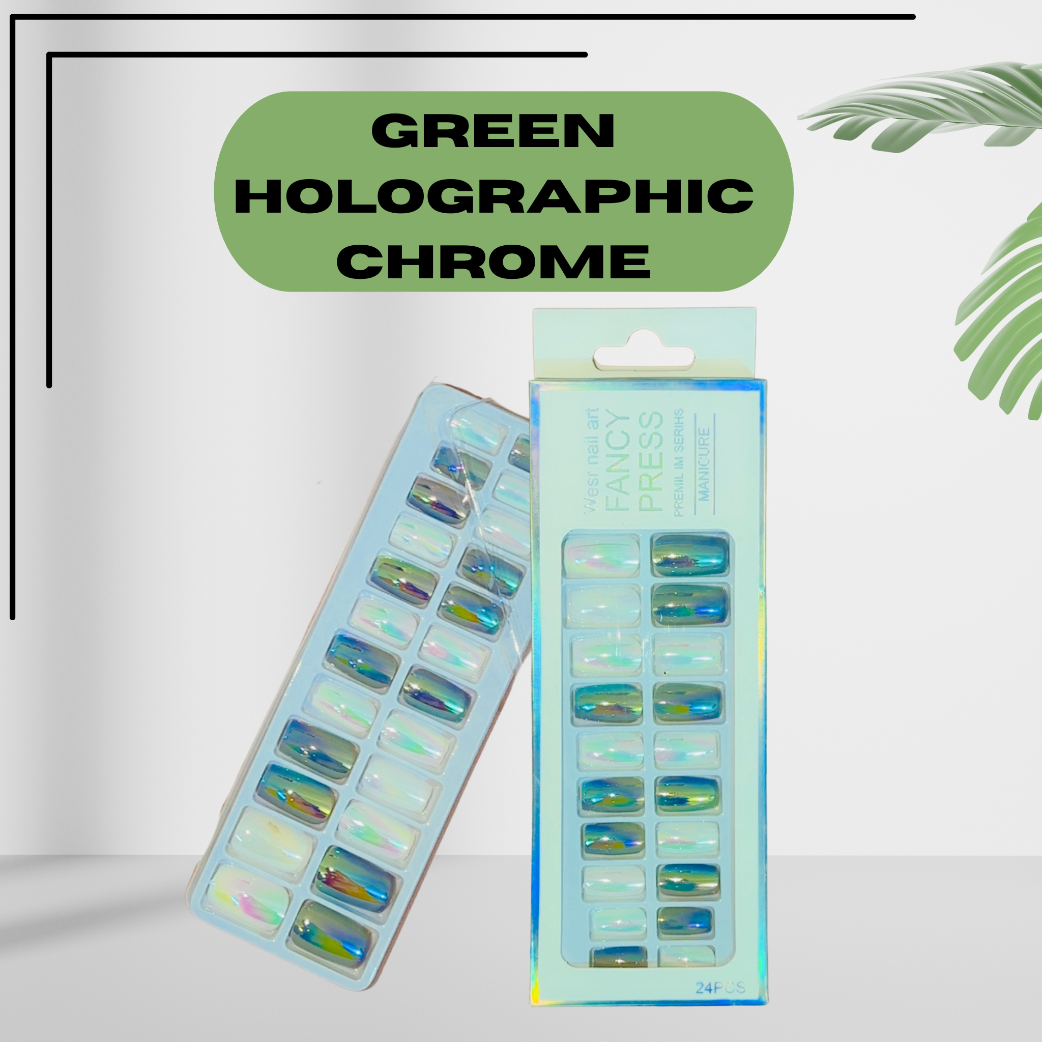 Green Holographic Chrome – Press-On Nails (24 PCS)