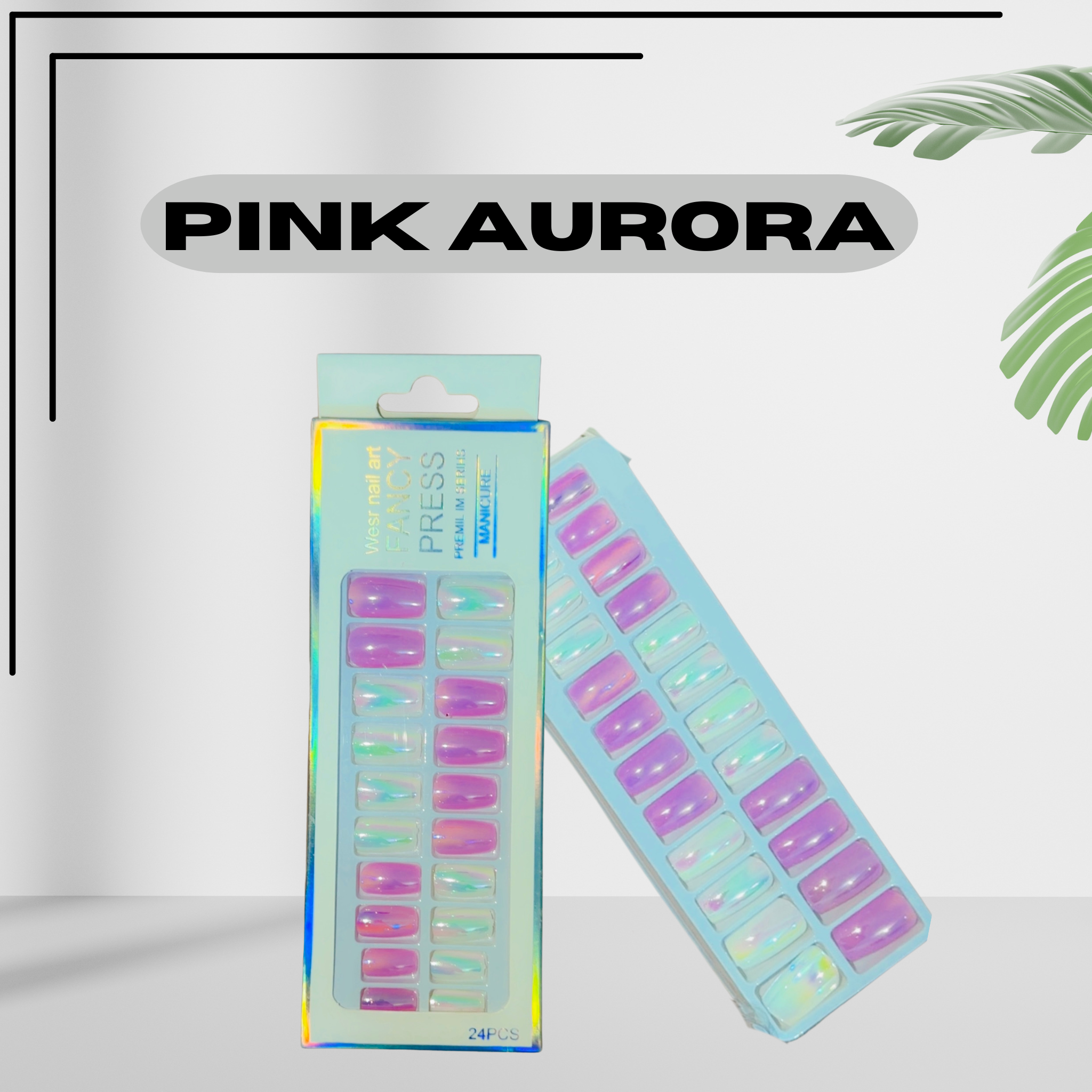 Pink Aurora – Holographic Press-On Nails (24 PCS)