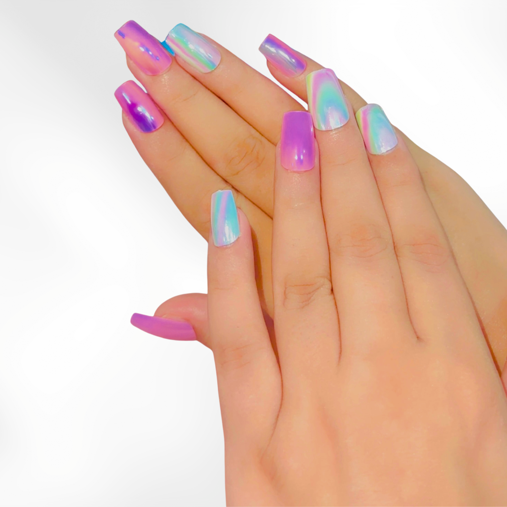 Pink Aurora – Holographic Press-On Nails (24 PCS)