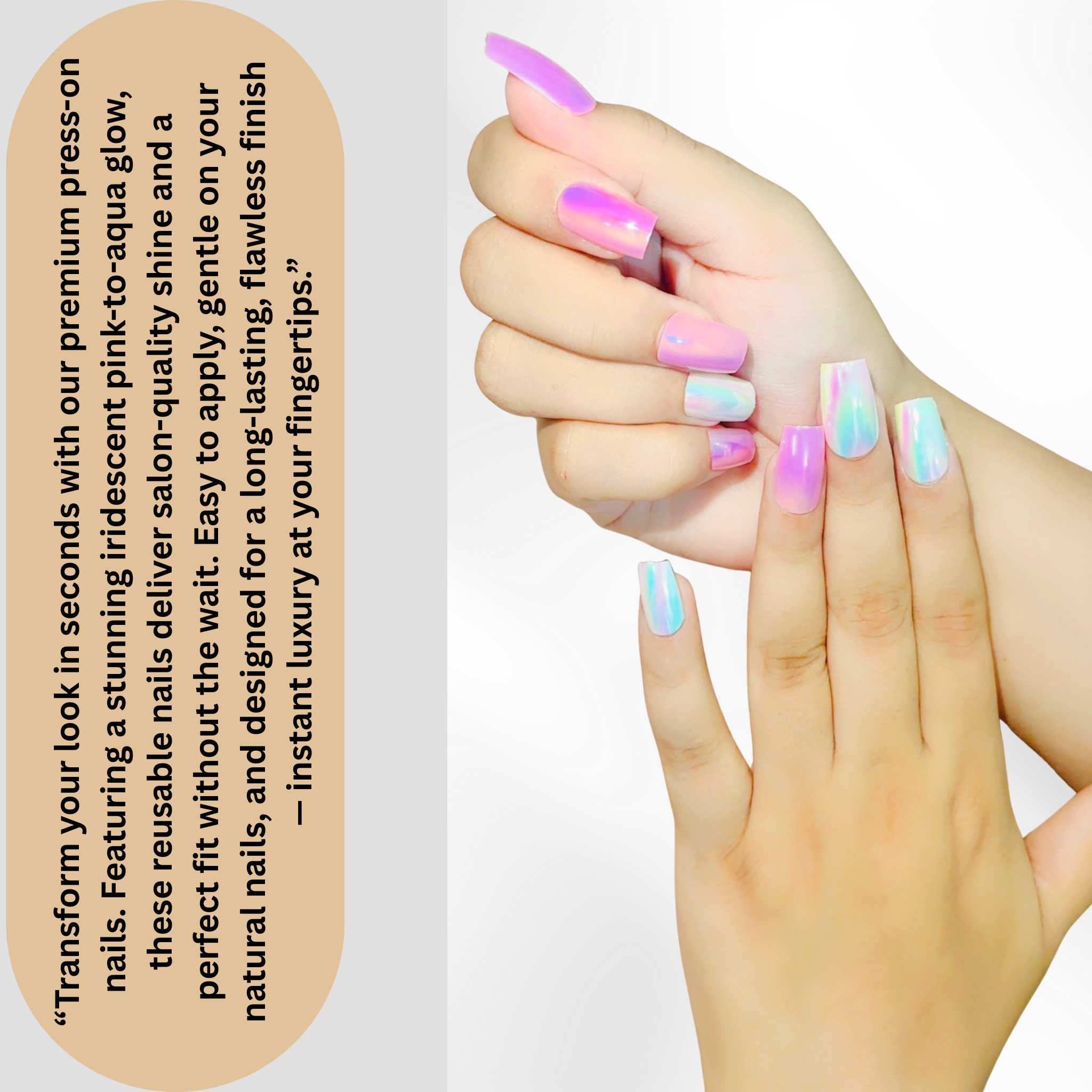 Pink Aurora – Holographic Press-On Nails (24 PCS)