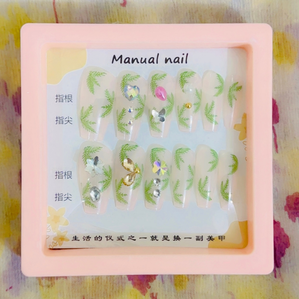 12 Pcs Nails Set Tropical Leaf Press-On Nails