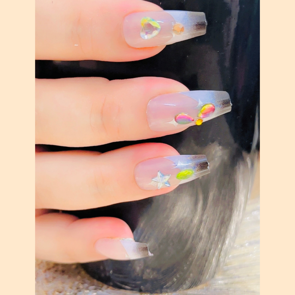 12 Pcs  3D Floral & Gemstone Press-On Nails