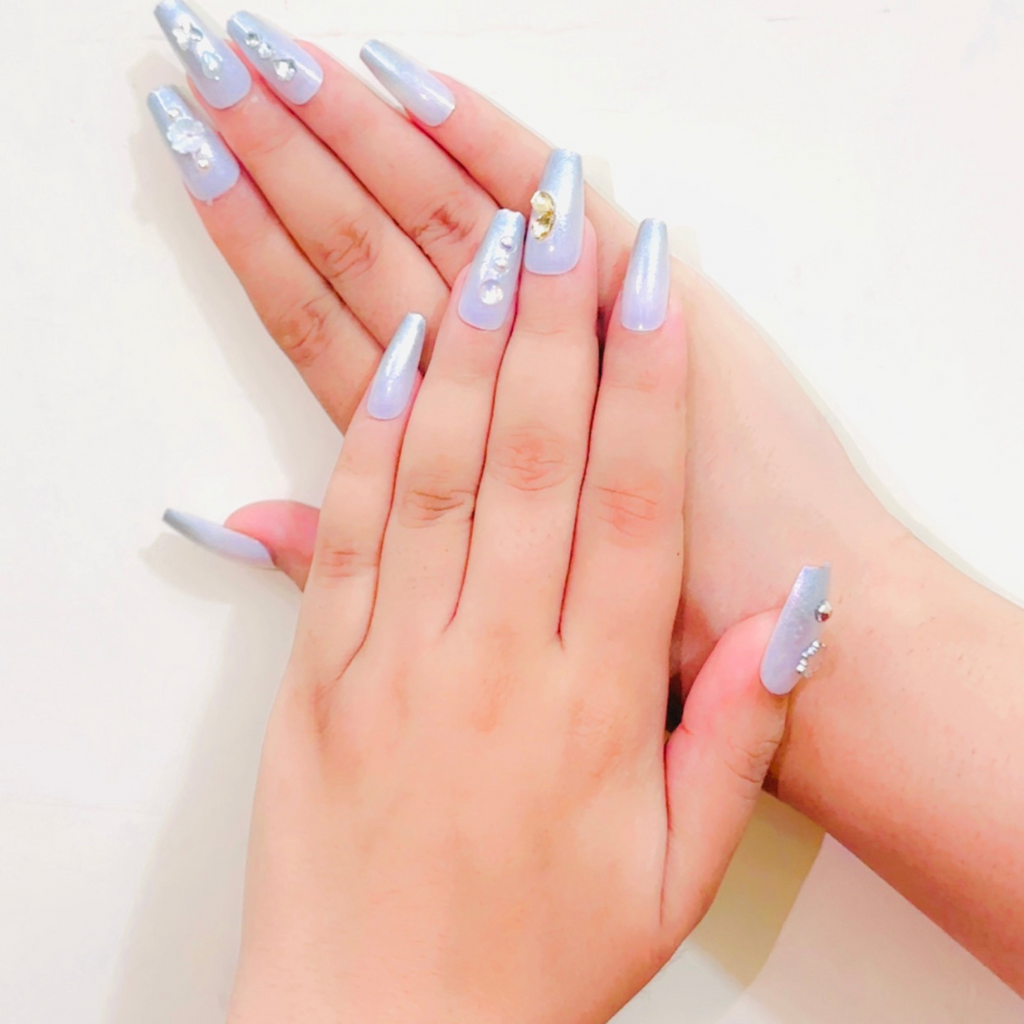 12Pcs Nails Set Shimmering Silver Press-On Nails