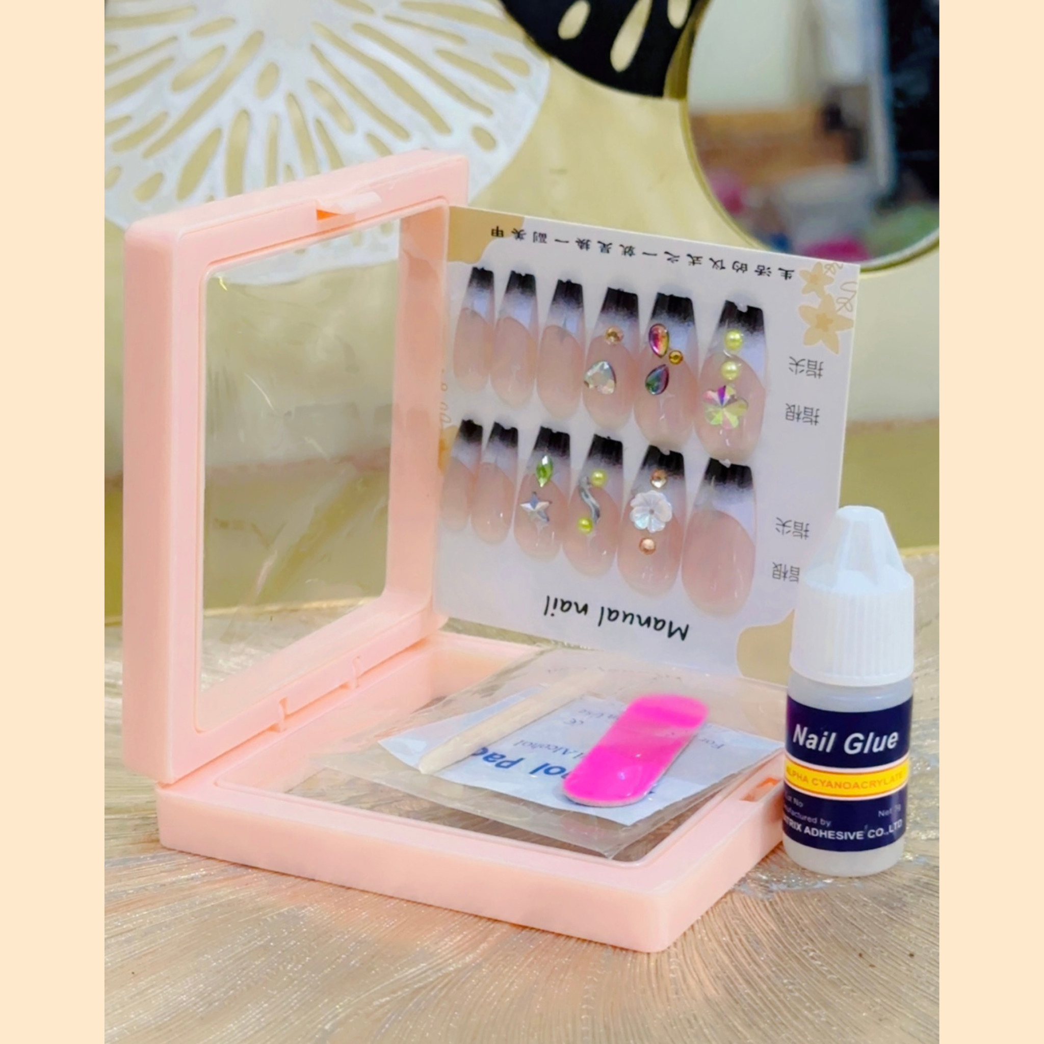 12 Pcs  3D Floral & Gemstone Press-On Nails