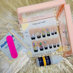 12 Pcs  3D Floral & Gemstone Press-On Nails