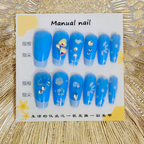 12 Pieces Blue Floral & Gemstone Press-On Nails