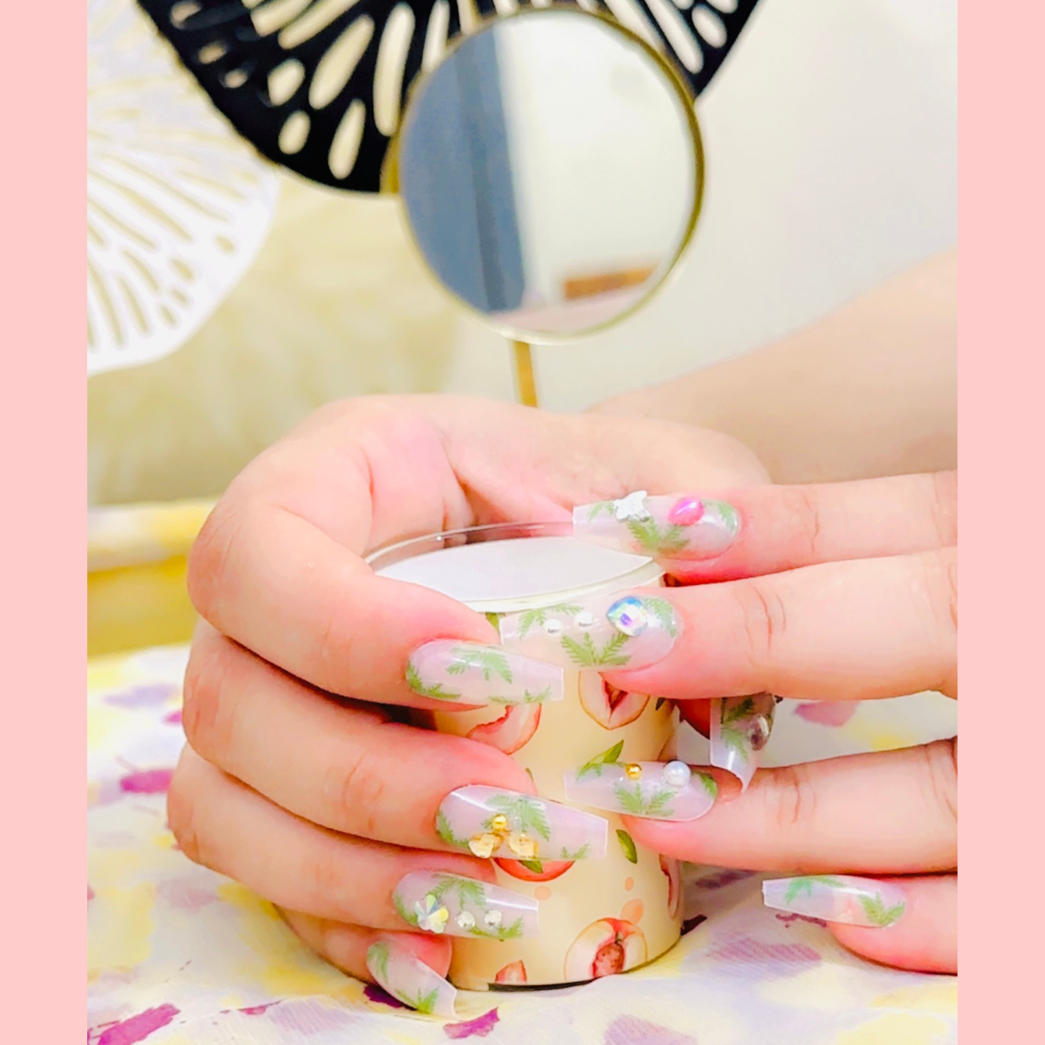 12 Pcs Nails Set Tropical Leaf Press-On Nails