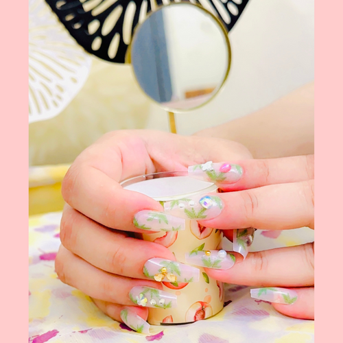 12 Pcs Nails Set Tropical Leaf Press-On Nails