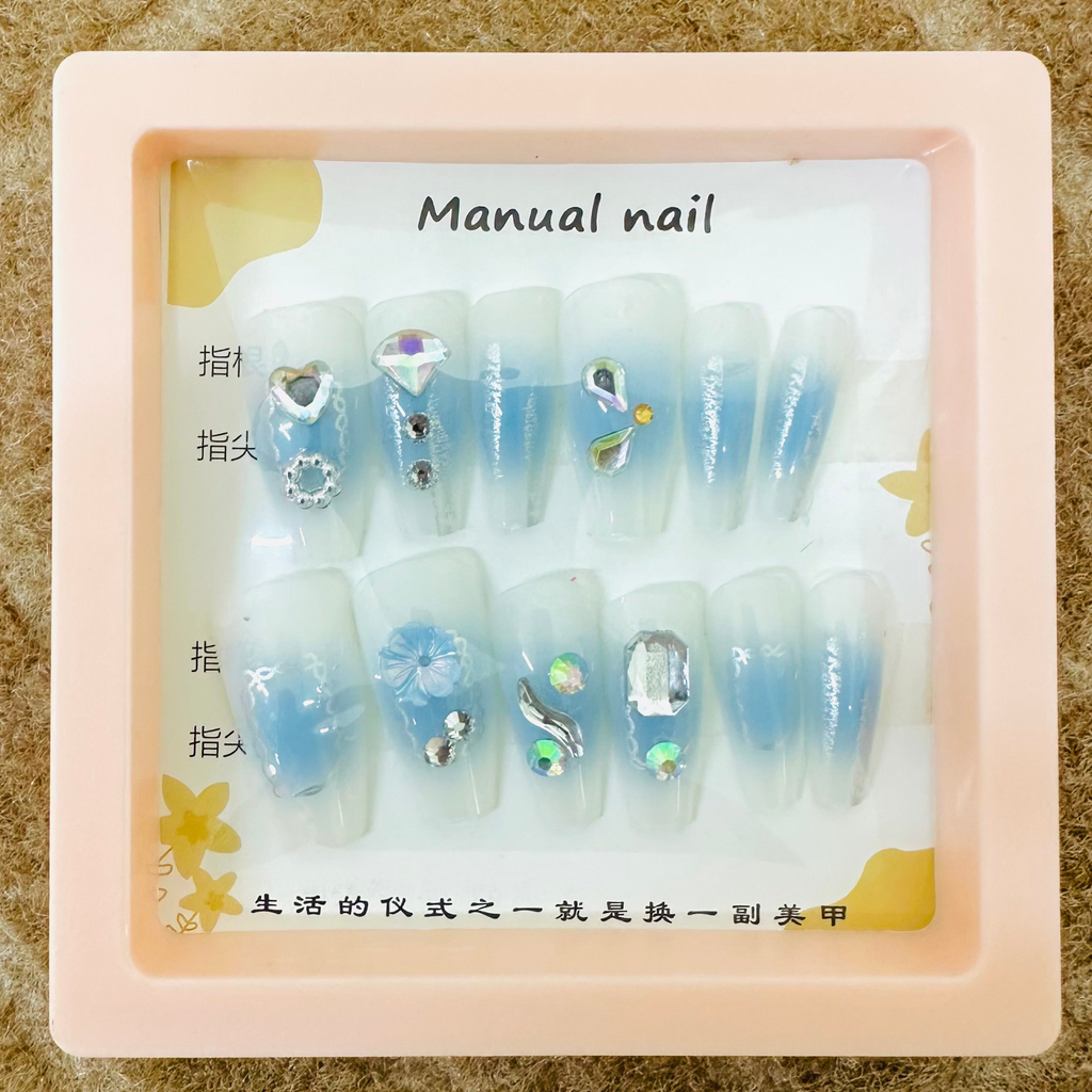 12-Piece Designer Set Blue Sky Press-On Nails