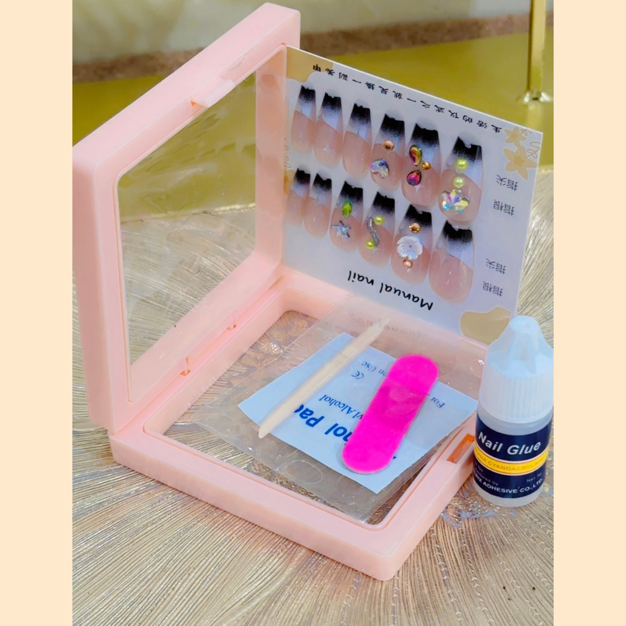 12 Pcs  3D Floral & Gemstone Press-On Nails