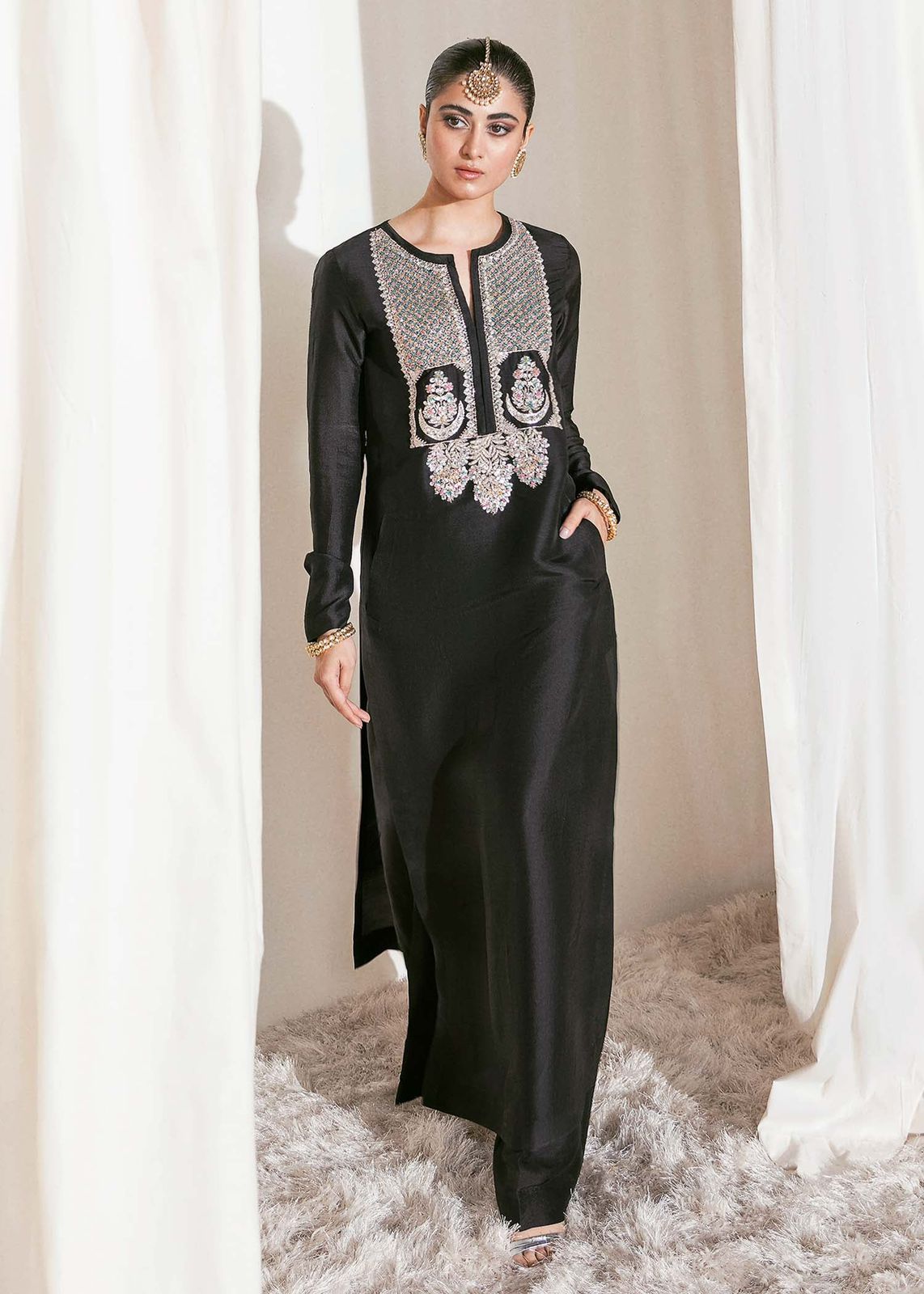 Luxury Black Embroidered 3 Piece Formal Suit