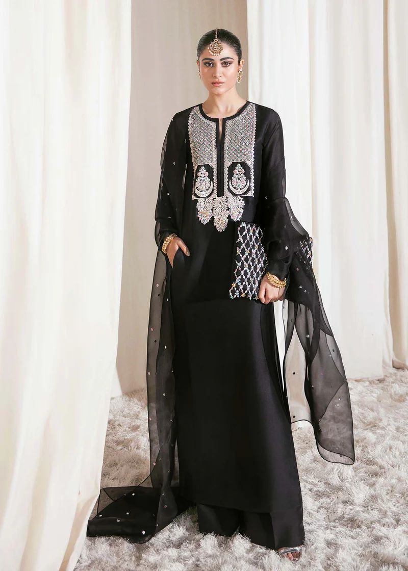 Luxury Black Embroidered 3 Piece Formal Suit