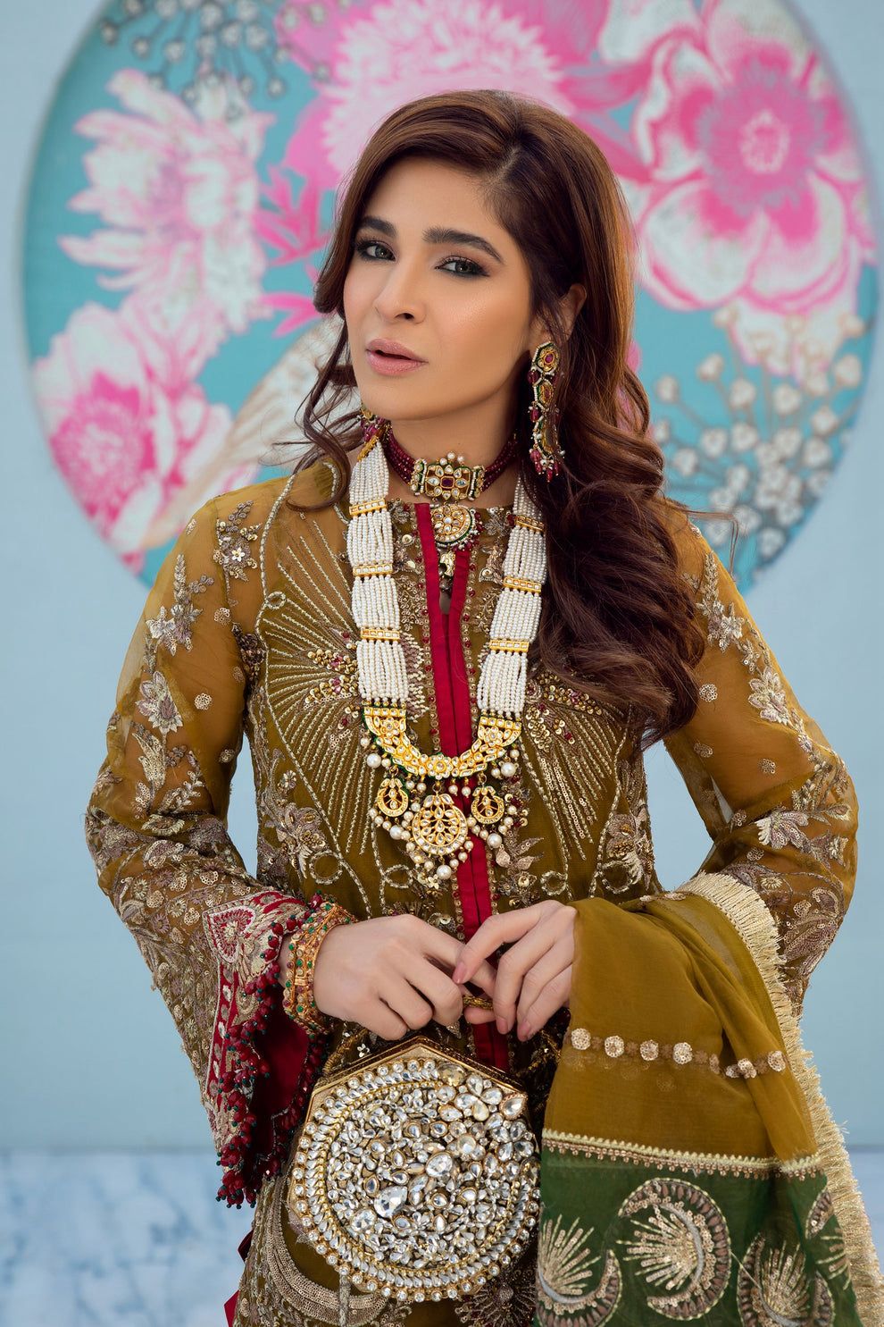Olive Green Embroidered 3 Piece Unstitched Suit