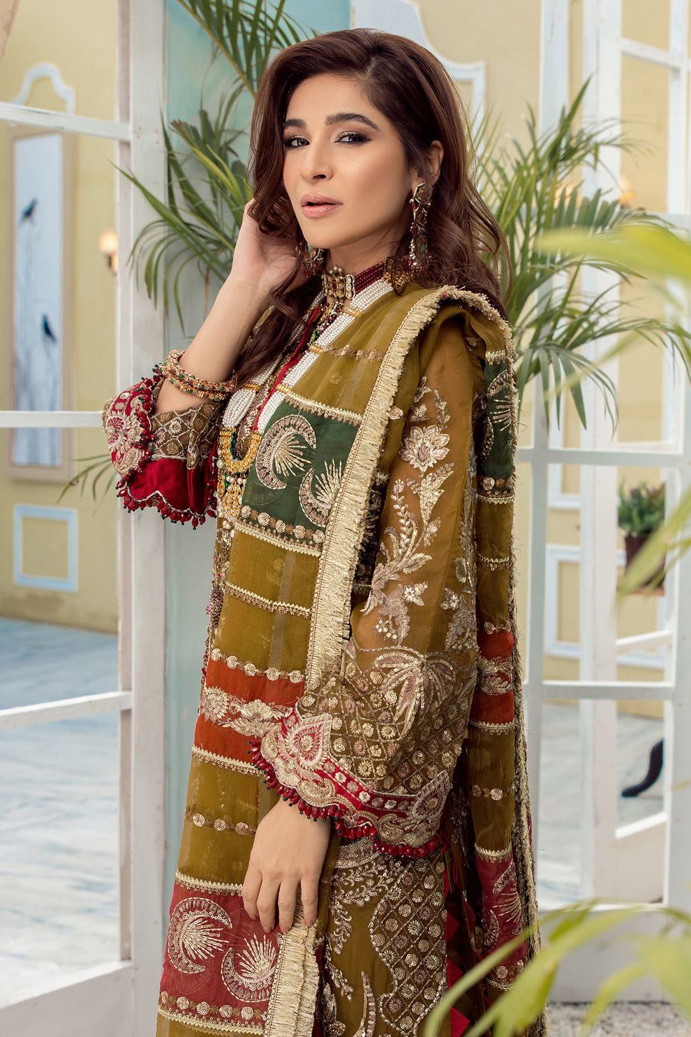 Olive Green Embroidered 3 Piece Unstitched Suit