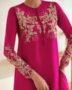 Luxury Fuchsia Pink Embroidered 3 Piece Formal Suit