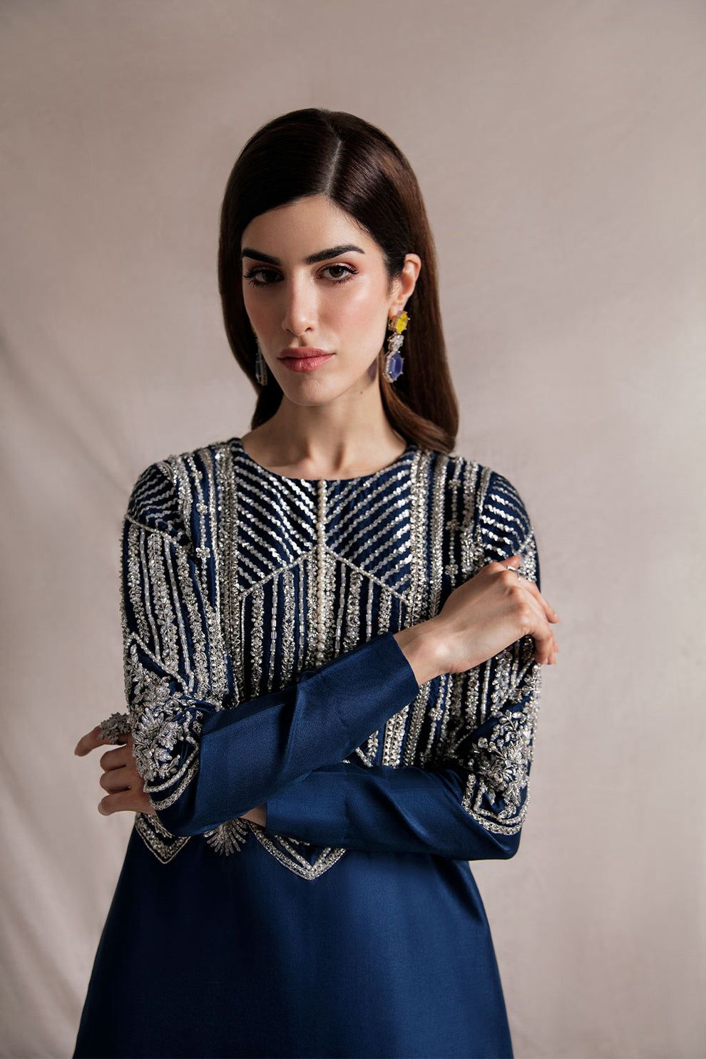 Luxury Midnight Blue Hand Embellished Formal Maxi