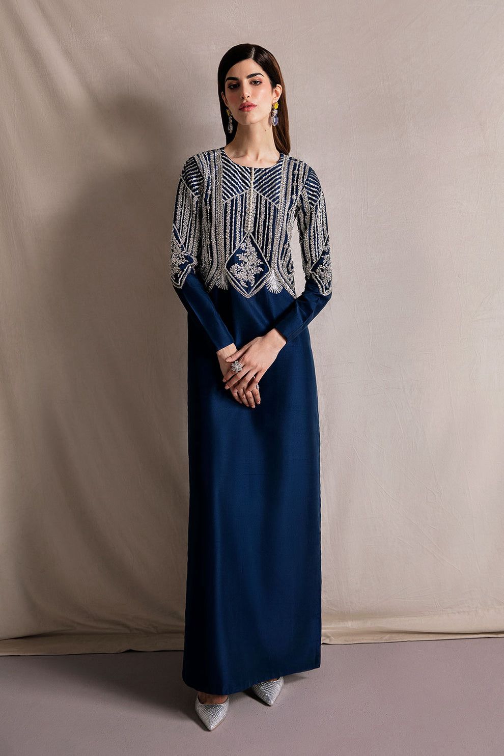 Luxury Midnight Blue Hand Embellished Formal Maxi