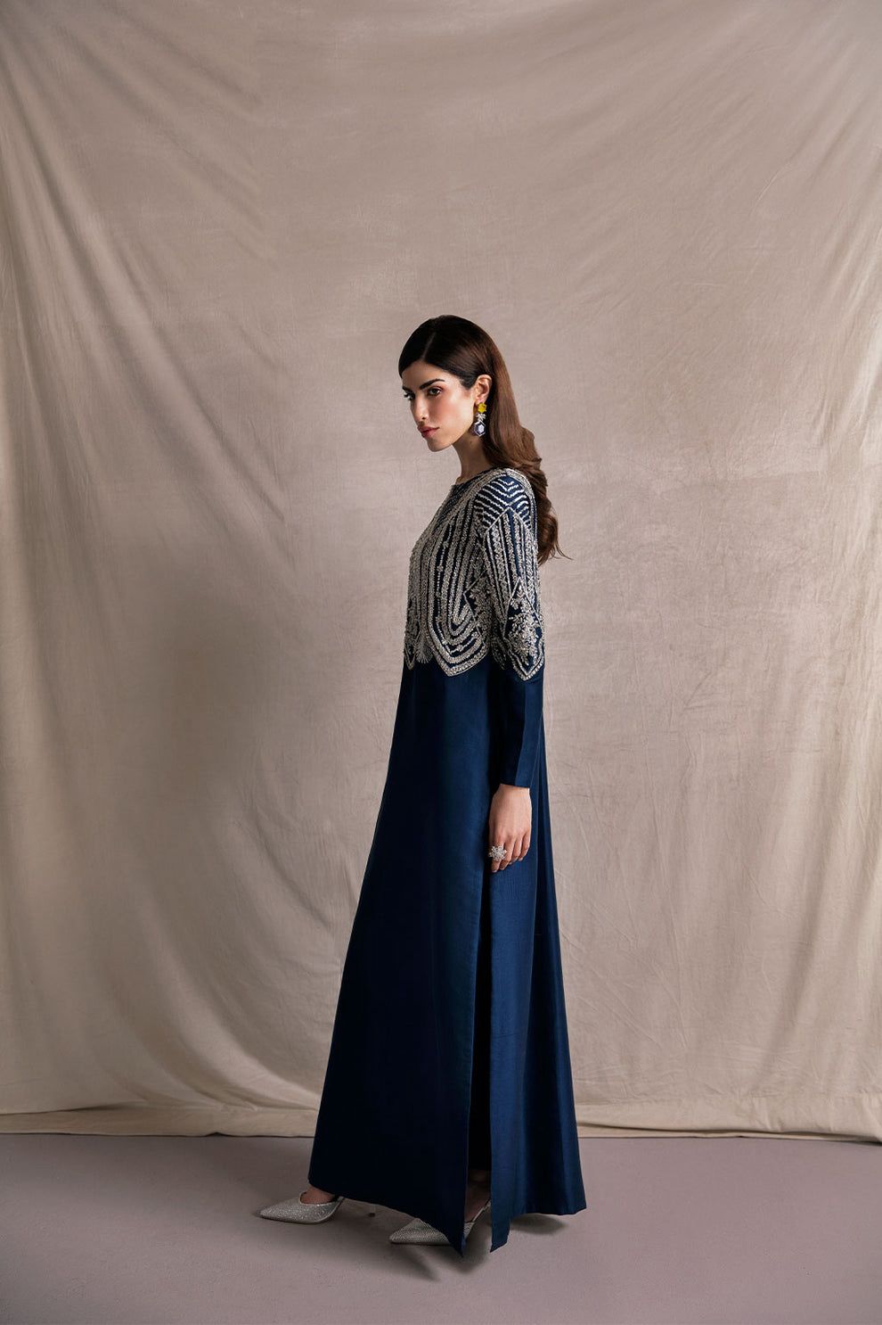 Luxury Midnight Blue Hand Embellished Formal Maxi