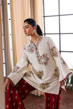 Luxury Ivory & Maroon Embroidered 2 Piece Co-Ord Set