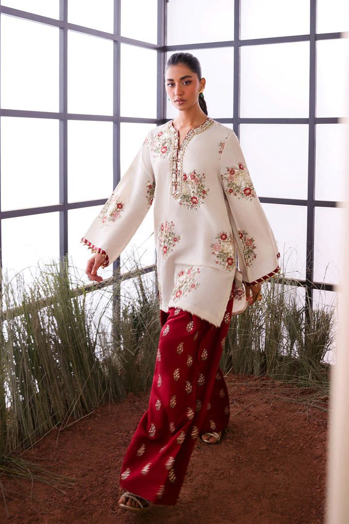 Luxury Ivory & Maroon Embroidered 2 Piece Co-Ord Set