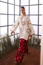 Luxury Ivory & Maroon Embroidered 2 Piece Co-Ord Set