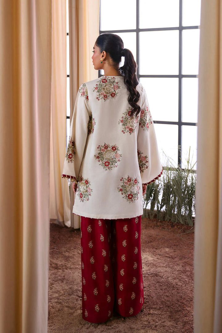 Luxury Ivory & Maroon Embroidered 2 Piece Co-Ord Set