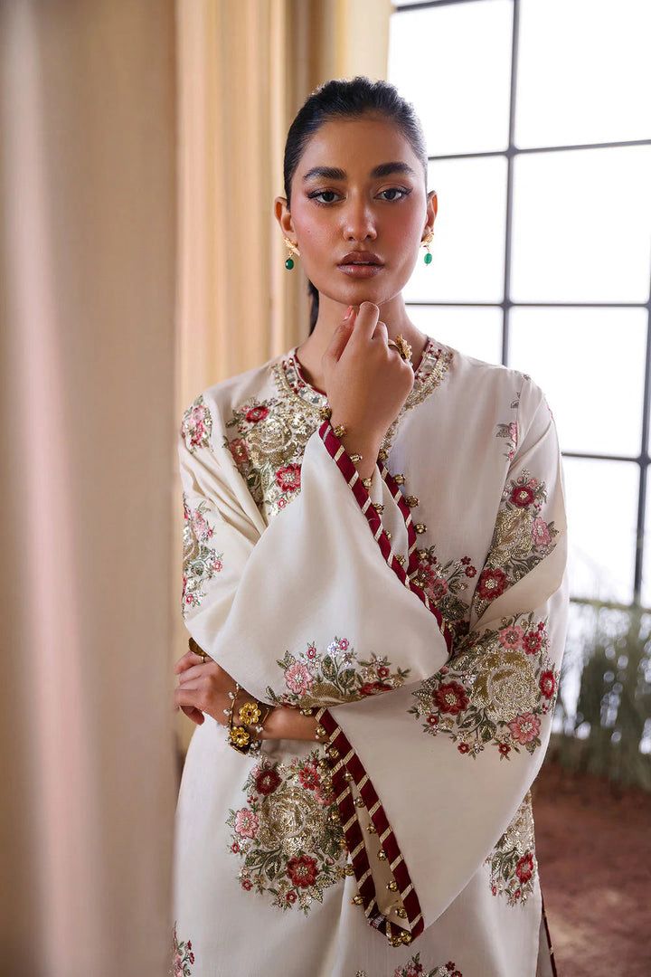 Luxury Ivory & Maroon Embroidered 2 Piece Co-Ord Set