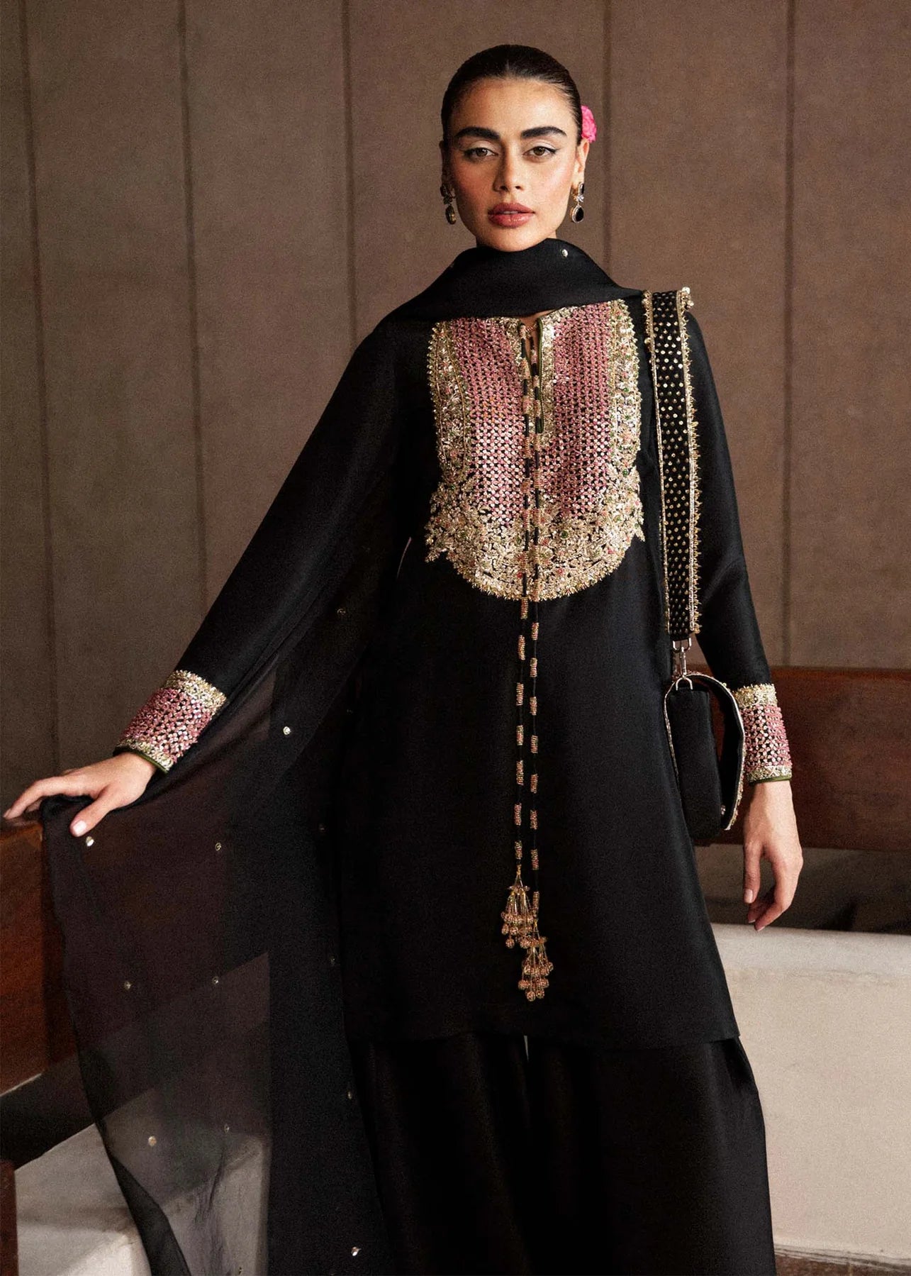 Luxury Black Hand Embellished 3 Piece Formal Suit