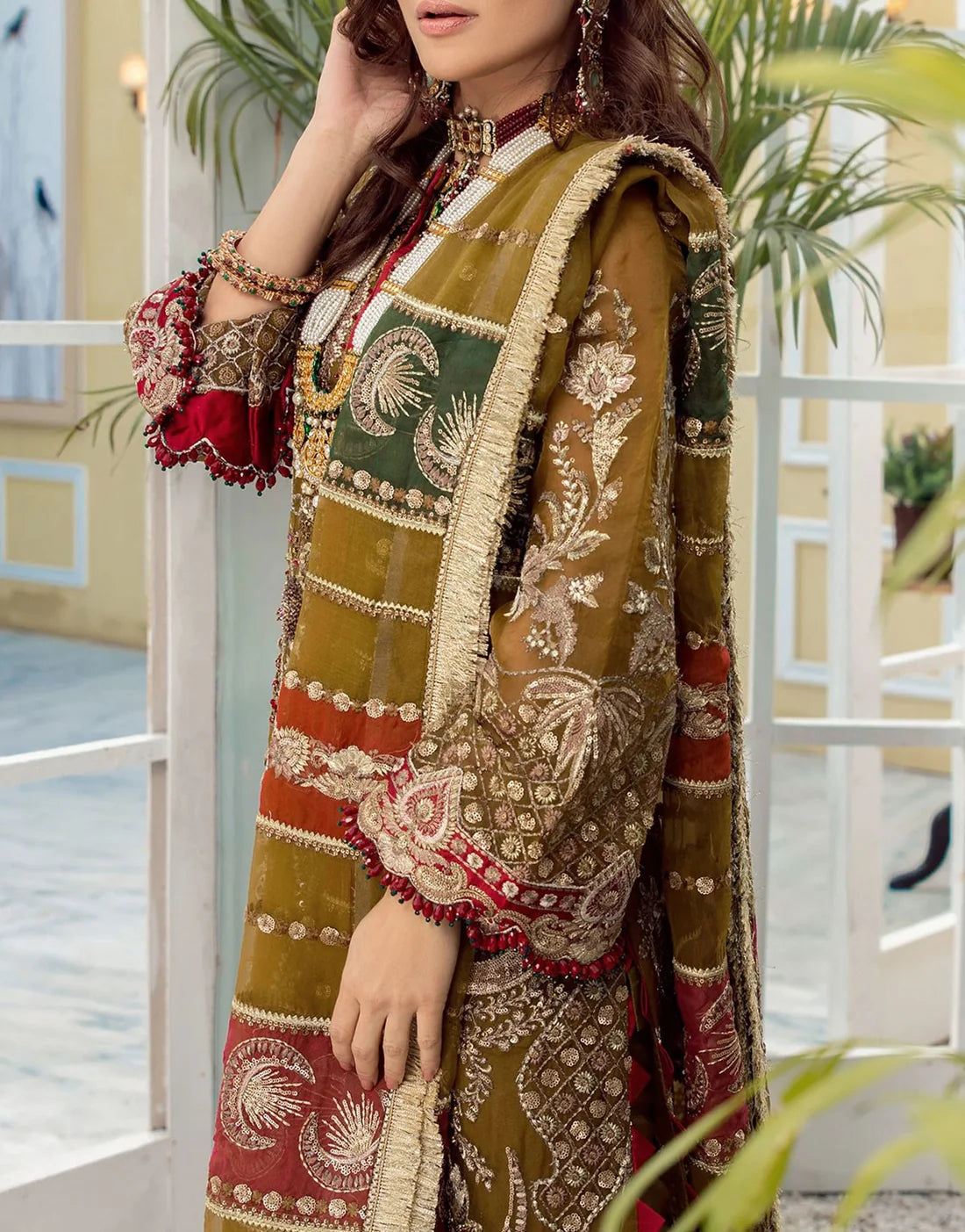 Olive Green Embroidered 3 Piece Unstitched Suit